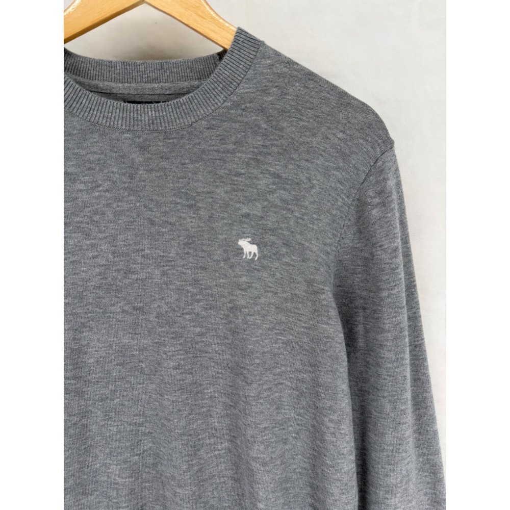 Abercrombie & Fitch Mens Pima Cotton Crewneck Sweater Grey Moose Logo Large